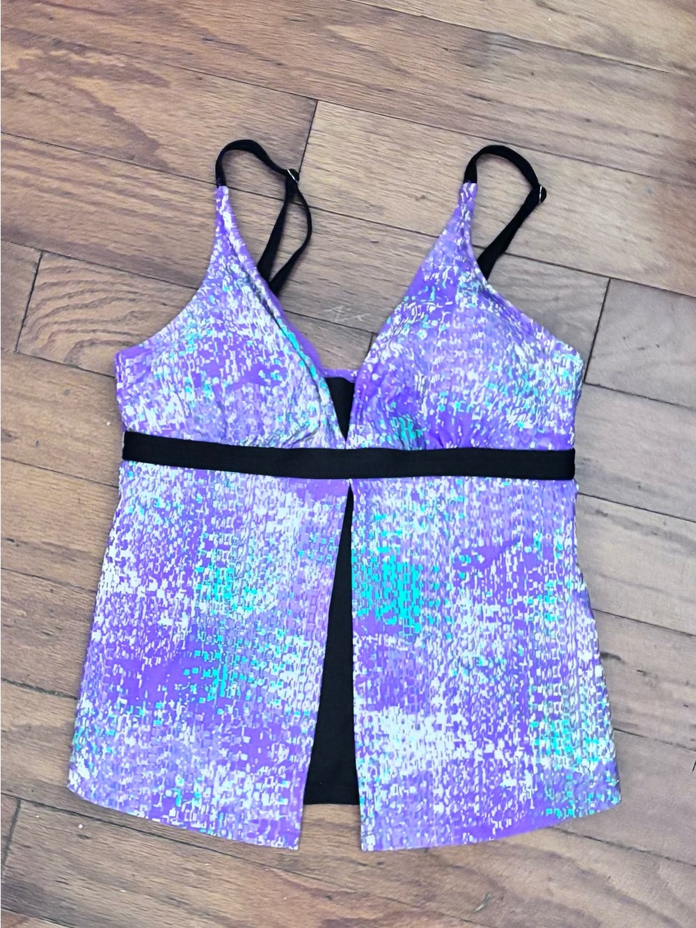Free Country Purple and Teal Swim Tankini with Black Trim